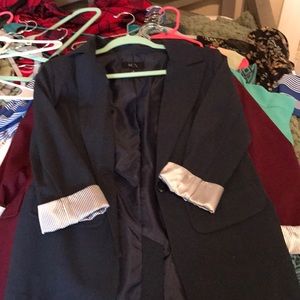 Blue blazer with striped sleeves